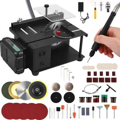 Image de Mini-scie circulaire de table - Scie de table portable - Moteur 200 W - 7 vitesses - Réglage de la hauteur et de l'angle - Pour le bois, le plastique et l'acrylique
