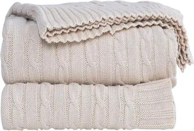 Obrázek produktu pro Měkká bavlněná deka 130 x 180 cm, béžová, na pohovku, postel, do auta, do kanceláře