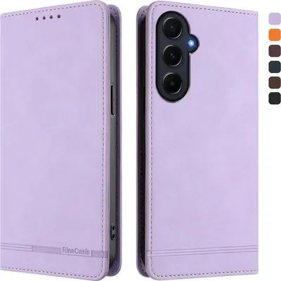 Image de Etui pour Samsung Galaxy A55, étui rétro en cuirPolyuréthaneavec support et fentes pour cartes de crédit Violet