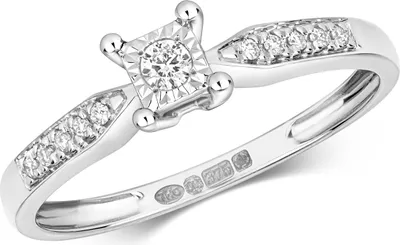 Produktbild von Funkelndes Feuer 9 Karat (375) Weißgold Solitär Verlobung Damen - Diamant Ring Brillant-Schliff 0.16 Karat H - I1 I2, 57 (18.1); TRS319499KWRSP