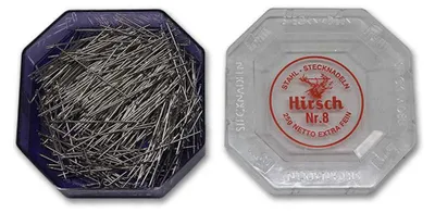 Obrázok produktu pre Špendlíky, č. 8, 0,60 x 34 mm, strieborné farby, 25 g, plastová krabička