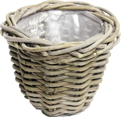Produktbild von VAN DER LEEDEN Rattan Übertopf Grau konisch mit Folienauskleidung Ø 20 cm