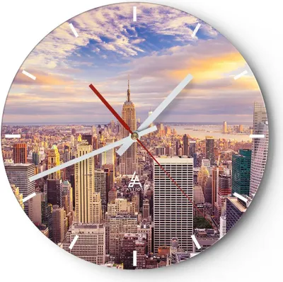 Produktbild von Wanduhr - Rund - Glasuhr - New York Stadt - 40x40cm - Schleichendes Uhrwerk - Lautlos - zum Aufhängen bereit - Dekoration Modern - Wanddekoration aus Glas - C3AR40x40-3638