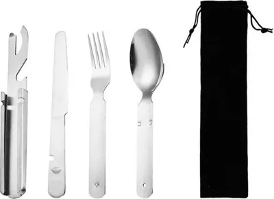 Produktbild von Edelstahl-Klappgeschirr-Set für Outdoor-Mahlzeiten