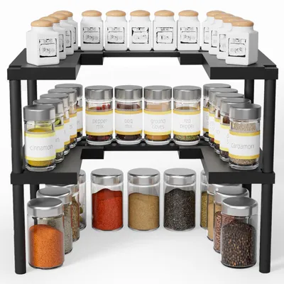 Produktbild von Gewürzregal für Küchenschrank, 2 Stock, schwarz