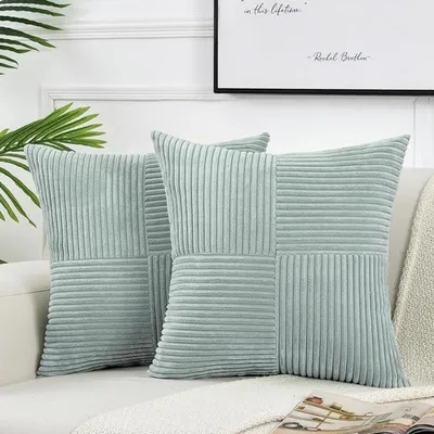 Produktbild von Kissenbezüge 2er Set Graublau Kordsamt 65x65 cm Weich Dekorative Kissenhüllen