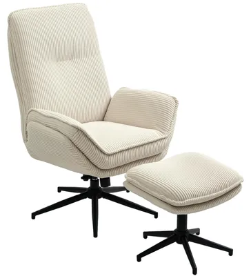 Immagine prodotto di Poltrona reclinabile con poggiapiedi - Poltrona girevole per la televisione - Funzione reclinabile - Rivestimento in tessuto - Struttura in metallo - Colore beige - Set da 2 pezzi
