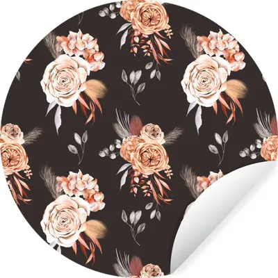 Produktbild von MuchoWow® Runde Wandtattoo - Wandsticker Tapete Aufkleber Blumen - Bohème Dekoration - Schwarz Ø 80 cm Selbstklebend und Repositionierbar - Wandaufkleber - Kreis - Mauerkreis - Wand Bilder - Wandsticker - Wohnzimmer Dekoration - Dekoration für die Wände - Aluminium - Babyzimmer