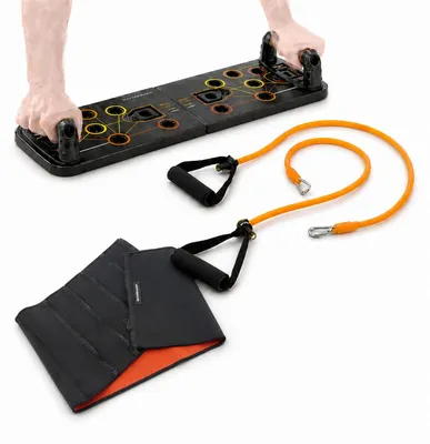 Produktbild von Set Liegestützbrett Push-Up mit Widerstandsbändern, Sauna-Sportgürtel und Übungsanleitung InnovaGoods