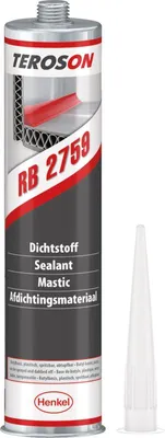 A product shot of a sealant cartridge and its nozzle, presented on a white background.