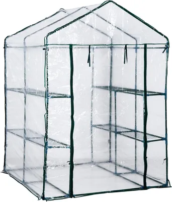Produktbild von Outsunny Foliengewächshaus Gewächshaus Treibhaus Tomatenhaus mit Ablagen, PVC+Stahl, 143x143x195cm
