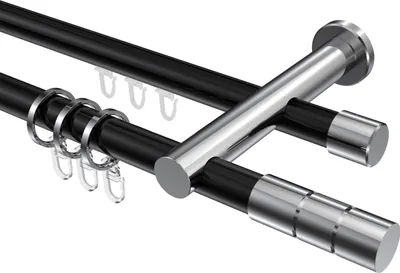 Produktbild von Interdeco Rundrohr-Innenlaufstange / Gardinenstange (Kombination) Schwarz / Chrom, Typ Platon Elanto (Rillenzylinder), 20 mm Ø 2-läufig, 440 cm