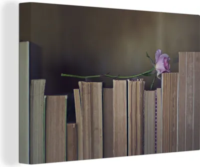Produktbild von OneMillionCanvasses® - Leinwandbilder - 140x90 cm, Rosa Rose auf alten Büchern, Wandbilder Kunstdruck Wanddekoration