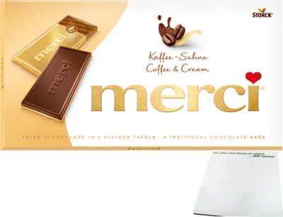 Produktbild von Merci Kaffee-Sahne Tafelschokolade (100g Packung) + usy Block