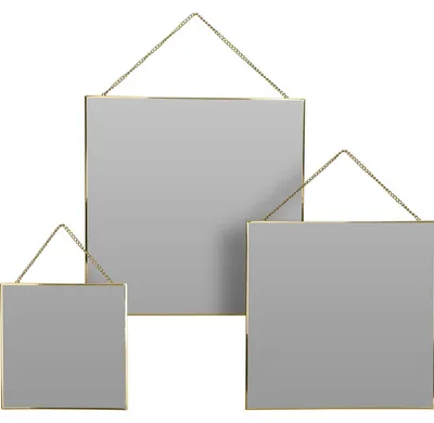 Produktbild von Modernes glamouröses 3er-Set Hängespiegel golden mit Goldkette, 20, 30, 35 cm
