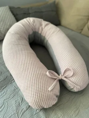 Produktbild von 190 cm L/XL Kissen Seitenschläferkissen Schwangerschaftskissen Stillkissen Bezug Waffelpique ROSA/ Glatt Grau Baumwolle Relaxkissen Schlafen LOOLAY