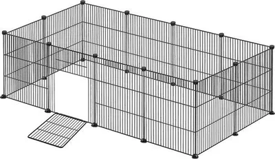 Produktbild von Famanu Metall-Kaninchengehege XXL mit Tür für Innen und Außen - 142x72x36cm, Schwarz