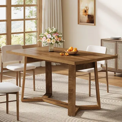 Produktbild von Tribesigns Esstisch im Landhausstil, 120 cm rechteckiger Küchentisch aus Holz mit stabilen, konischen Beinen Wohnzimmer, Küche, Esszimmer, Naturbraun