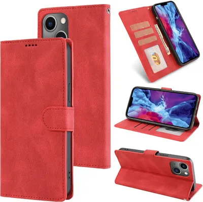 Produktbild von König Design Hülle kompatibel mit Apple iPhone 14 Kunstleder Handyhülle - Handy Case Rot