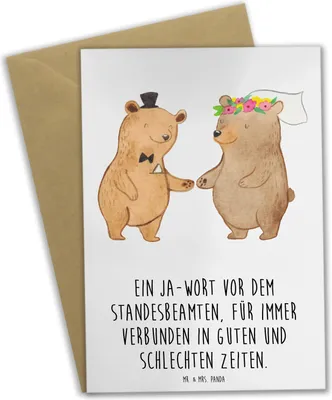 Produktbild von Mr. & Mrs. Panda Grußkarte Standesamtliche Trauung Versprechen - Weiß - Geschenk, Hochtzeit, Geschenke, Liebesbekenntnis, weihnachtskarten, Liebe, osterkarten, Grußkarten