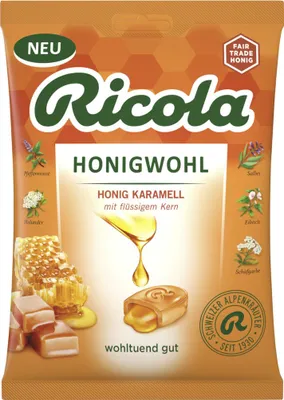 Produktbild von Ricola Honigwohl Karamell mit Zucker wohltuend mild Packung 68g