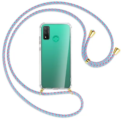 Produktbild von Handykette Backcover-Schutzhülle mit Band (Metall goldfarben) für Huawei P Smart 2020 - pink/mint