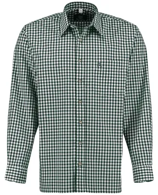 Zdjęcie produktu dla Koszulka w stylu tradycyjnym, przeznaczona do noszenia z lederhosen, z długim rękawem. Elementy dekoracyjne: haft przedstawiający jelenia. Kolor: ciemnozielony. Rozmiar: 3XL