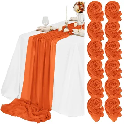 Obrázek produktu pro Běžící pro stůl, oranžová barva, 55x300 cm, 12 kusů, z gázové tkaniny, v bohémském stylu, vhodné pro dekorace
