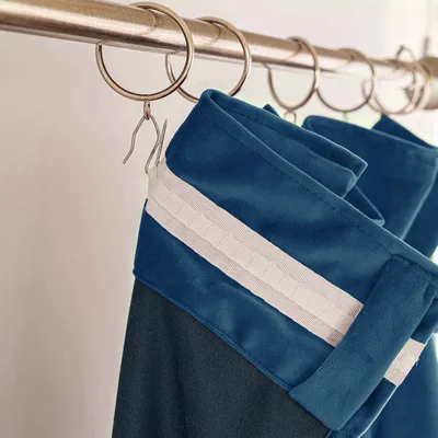 Produktbild von 2er Set Samt Gardinen Vorhänge Blau Wohnzimmer Schlafzimmer Vorhang Blickdicht Kräuselband Verdunklungsvorhänge Blackout Curtain, 132*213cm