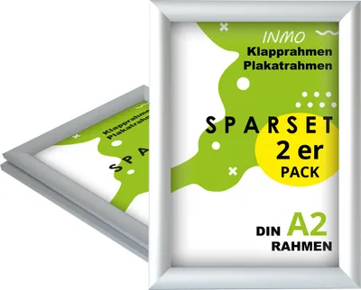 Produktbild von Klapprahmen DIN A2 aus Aluminium 2er Set – silber eloxiert, zur Wandmontage für Poster & Plakate