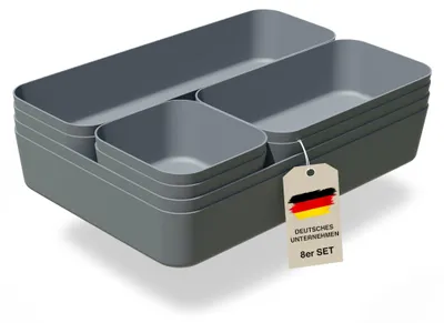 Produktbild von Omgoods – Set zur Organisation von Schubladen – Aufbewahrungsboxen und Schubladenteiler (anthrazit)