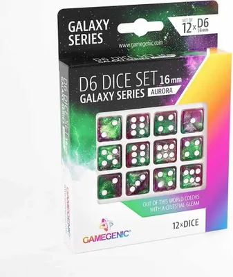 Produktbild von Galaxy Aurora D6 Würfelset 16mm, 12 Stück, glitzernd, Acryl