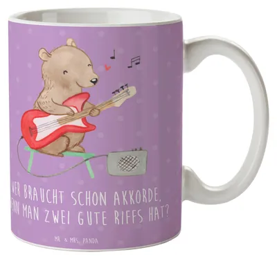 Produktbild von Mr. & Mrs. Panda Tasse E-Gitarre Zwei Riffs - Lavendeltraum - Geschenk, Musikstil, Instrument, Teetasse, Trinkbecher, Kaffeepott, Musiker, elektrische Gitarre, Dekotasse