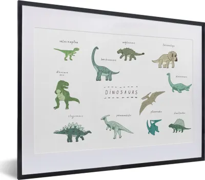 Produktbild von MuchoWow® Gerahmtes Poster Kinderzimmer - Farben - Dinosaurier - Junge - Mädchen - Kind 40x30 cm - Poster mit Schwarzem Bilderrahmen Wandposter Rahmen Foto Bilder - Bilderrahmen - Poster im Rahmen