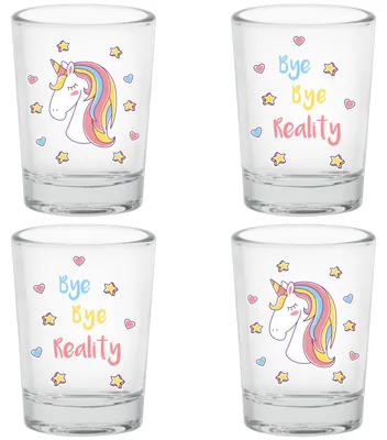Produktbild von EinhornLiebe - Einhorn Schnapsgläser - Bye Bye Reality (4 Stück) Pinnchen Gläser Unicorn Shotglas