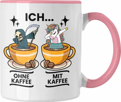 Produktbild von Trendation - Lustige Kaffeetasse "Ich Ohne Kaffee Ich Mit Kaffee" Geschenk für Kaffeeliebhaber (Rosa)