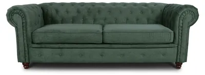 Produktbild von Sofa Chesterfield Asti 3-Sitzer, Couchgarnitur 3-er, Sofagarnitur, Couch mit Holzfüße, Polstersofa - Glamour Design (Grün (Capri 74))