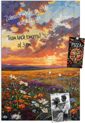 Produktbild von Magnettafel 60x90cm Pinnwand Whiteboard beschreibbar - Blumenwiese Sonnenuntergang
