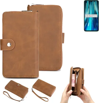 Produktbild von K-S-Trade Handyhülle Schutzhülle kompatibel mit Xiaomi Redmi Note 8 Pro & Portemonnee Tasche Handytasche Case Etui Geldbörse Wallet braun (1x)