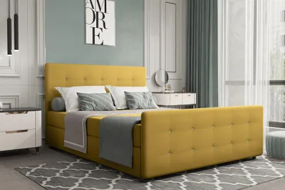 Produktbild von Boxspringbett Schlafzimmerbett MARKOS 180x220cm Stoff Soro Gelb inkl. Bettkasten