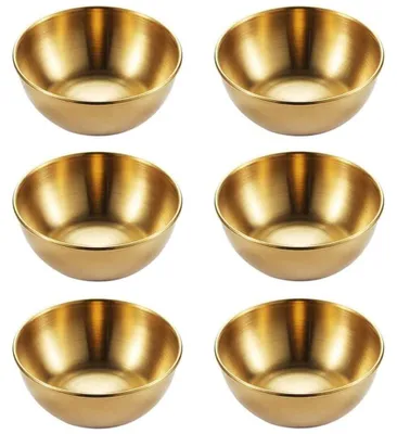 6 Mini-Dipschalen aus Edelstahl, gold, rund, 8 cm