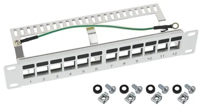 STP Keystone-Patchpanel für 10 Zoll Serverschränke von HMF mit 12 Ports RJ45 in Lichtgrau