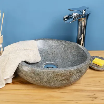 Image de Lavabo en pierre naturelle - Ovale 30 cm - Évier de salle de bain - Écologique