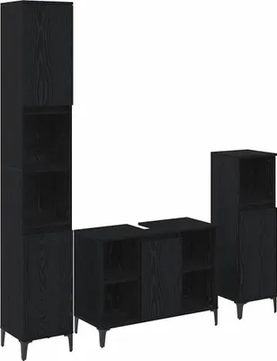 Image de vidaXL Ensemble de meubles de salle de bain, 3 pièces, noir, imitation chêne, matériau composite en bois