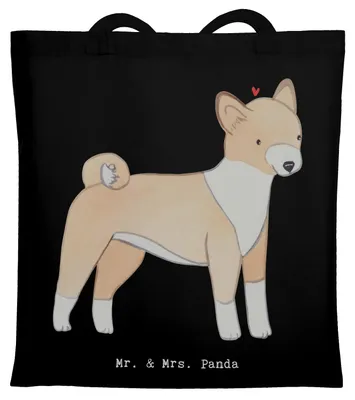 Produktbild von Mr. & Mrs. Panda Tote Bag Basenji Moment - Schwarz - Geschenk, Laptoptasche, Tasche, Shopping, Unitasche, Schultasche, Kongo-Terrier