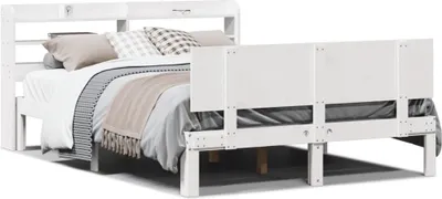 Imagen del producto de Estructura de cama con cabecero, sin colchón, color blanco, 140x200 cm