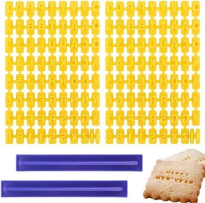 Image de Lot de 144 emporte-pièces pour biscuits - Formes de lettres et de chiffres en pâte à sucre, emporte-pièces pour gâteaux, outils de pâtisserie, presse à biscuits, tampons alphabétiques et numériques, embosseurs pour la pâtisserie et les biscuits