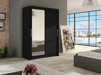 Obrázek produktu pro Vysoká šatní skříň 120 cm se zrcadlem GASPARA 6 - černá