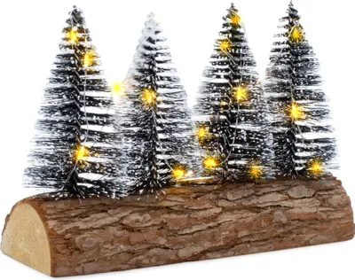 Image de Sapins à LED avec pied en forme de tronc d'arbre - environ 20 x 6,5 x 13,5 cm