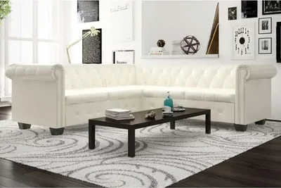 Obrázok produktu pre vidaXL Chesterfield rohová pohovka 5-miestna Imitácia kože biela